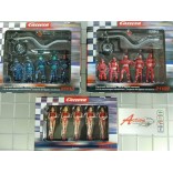 AUTORAMA CARRERA CONJUNTO COM 3 KIT DE FIGURAS MECANICOS TIME VERMELHO AZUL E GRIDGIRLS 21109 21110 21113